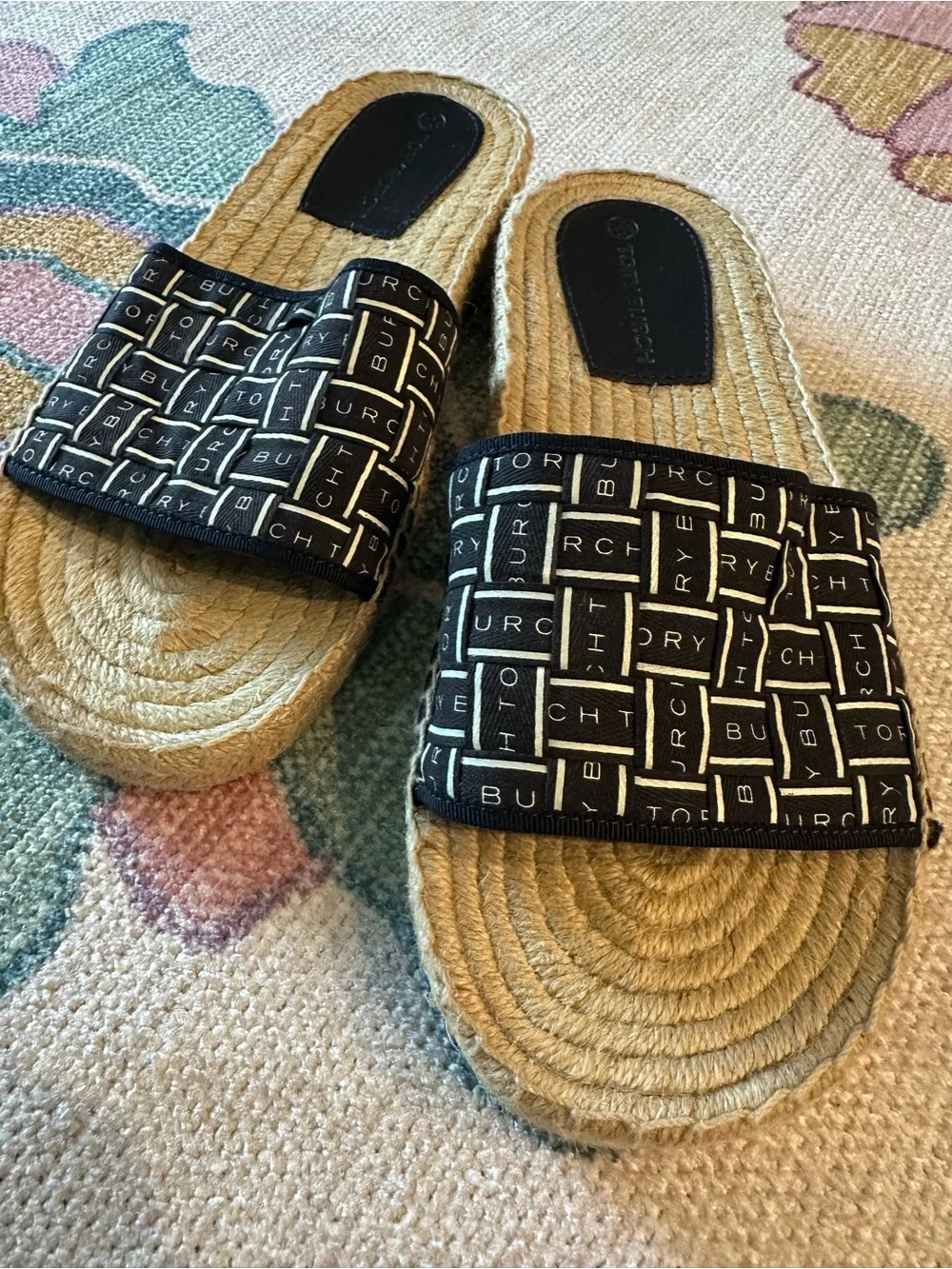 Tory Burch Monogram Espadrille Slide Sandals